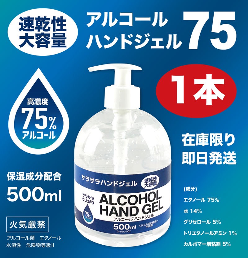 全国どこでも送料無料 人気 アルコール除菌 消毒ハンドジェル500ml 20